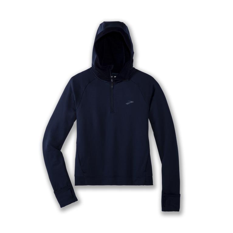 Brooks Women's Notch Thermal Fleece Running Hoodie - Navy (JHXM15842)